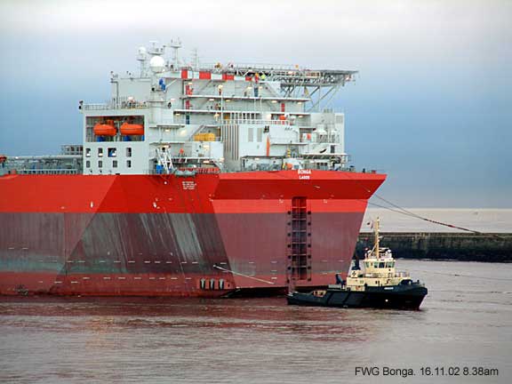 The Bonga giant, an oil and gas floating production platform enters the river Tyne, Tynemouth.