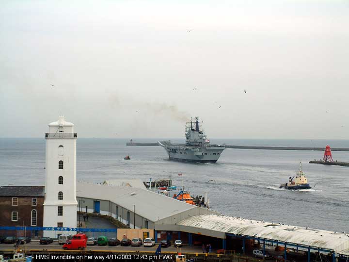 HMS Invincible almost there to the open sea off Tynemouth and South Shields 4/11/2003