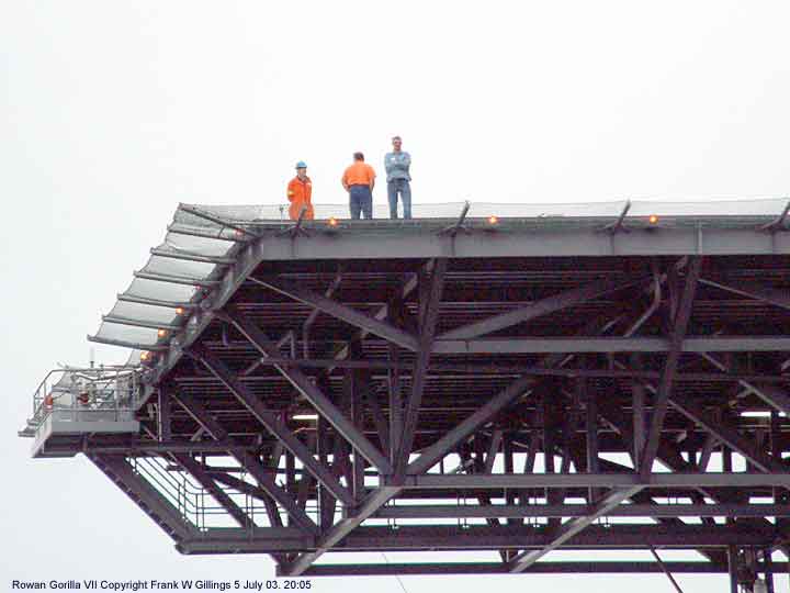 The massive Rowan Gorilla VII oil rig drilling platform upgraded, prepares to leave the river Tyne UK 5 July 2003